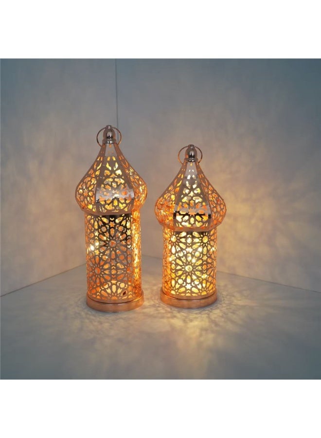 Ramadan Lantern Candle Holder, Metal Eid Mubarak Lantern Decor Lights, Moroccan Hollowed Lantern Lighting Decoration for Home Table Party Ramadan Tabletop, 10*10*26cm (Gold -S) - Image 3